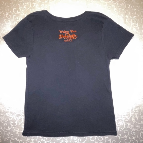 Harley-Davidson Black T Shirt Orange Glitter Bar And Shield Logo Size XL - Picture 12 of 15